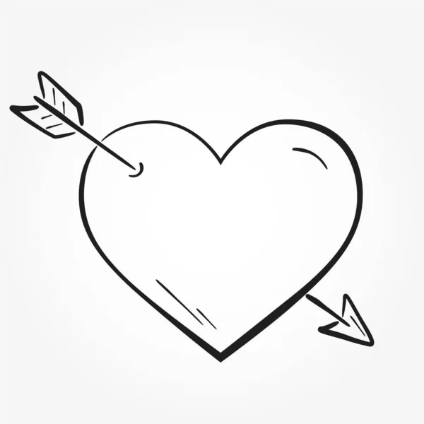 Cuore Con Freccia Mano Disegnato San Valentino Simbolo Amore Elemento — Vettoriale Stock