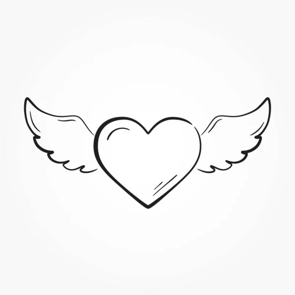 Hand Drawn Heart Wings Love Romantic Symbol Valentine Day Design — Stock Vector