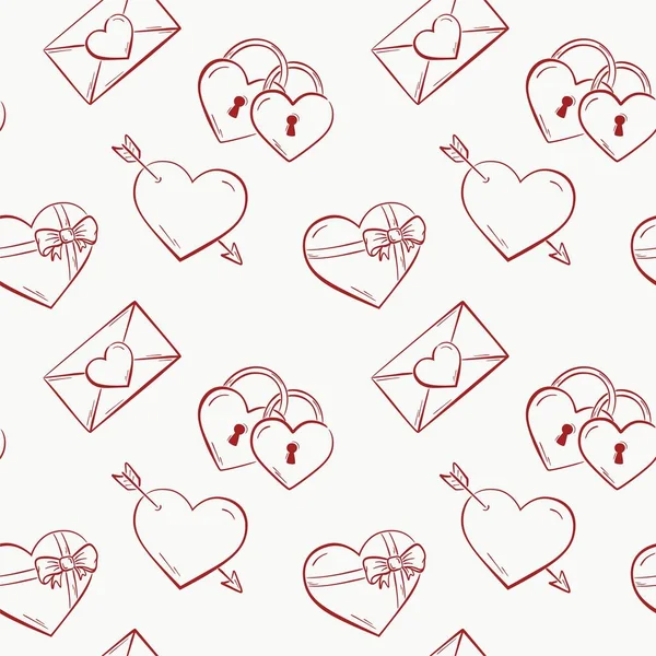 Fond Valentines Rouges Blanches Amour Romantique Motif Sans Couture Conception — Image vectorielle