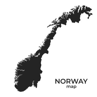 Norveç vektör haritası. Kuzey Avrupa ülkesinin yüksek ayrıntılı izole coğrafi şablonu