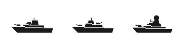 Savaş Gemisi Simgesi Ayarlandı Deniz Harp Gemisi Sembolleri Basit Biçimdeki — Stok Vektör