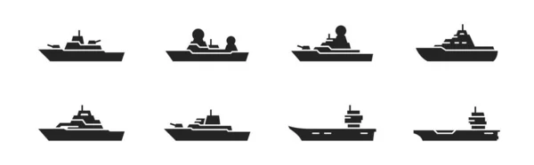 Savaş Gemisi Simgesi Ayarlandı Askeri Gemiler Deniz Gemileri Askeri Kavramlar — Stok Vektör