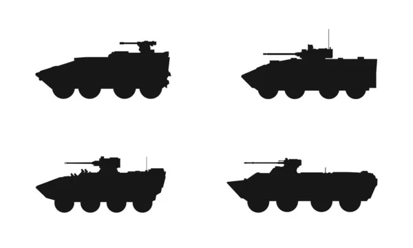 Conjunto Ícones Veículos Blindados Guerra Símbolo Exército Imagem Vetorial Isolada —  Vetores de Stock