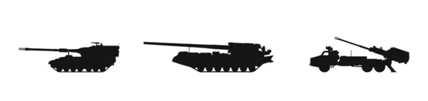 自动推进火炮图标集 陆军炮兵系统泛零化 弓箭手和牡丹 军用设计用孤立矢量图像 — 图库矢量图片