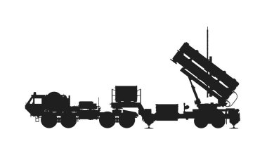 mim-104 vatansever uçaksavar füze sistemi. Roket silahı ve ordu sembolü. Askeri bilgi ve web tasarımı için izole edilmiş vektör resmi