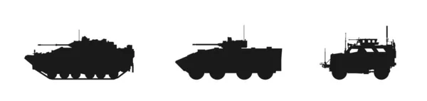 Gepanzertes Angriffsfahrzeug Gesetzt Gepanzerter Mannschaftstransportwagen Isoliertes Vektorbild Für Militärisches Webdesign — Stockvektor