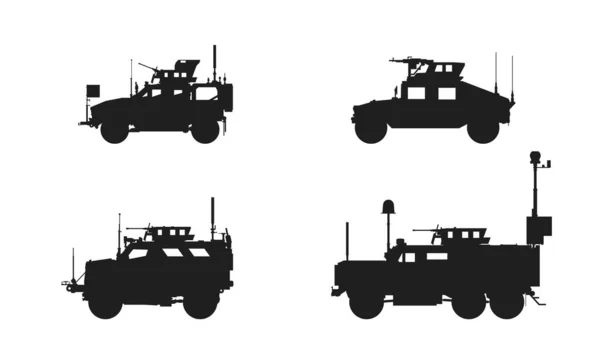 Conjunto Ícones Veículos Militares Blindados Guerra Símbolos Exército Imagem Vetorial — Vetor de Stock