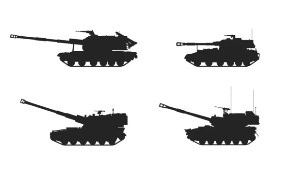 Selbstfahrende Gepanzerte Artilleriehaubitzen Artilleriesysteme Der Armee Vektor Icons Für Militärische — Stockvektor