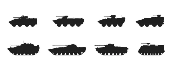 装甲运兵车图标设置 轮式和履带式装甲车 军用信息图形和网页设计用的孤立矢量图像 — 图库矢量图片