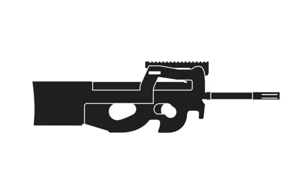 Maschinenpistole Ps90 Waffe Und Armee Symbol Isoliertes Vektorbild Für Militärische — Stockvektor