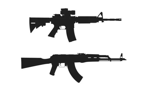 Karabiner Und Kalaschnikow Sturmgewehr Waffe Und Armee Symbol Isoliertes Vektorbild — Stockvektor