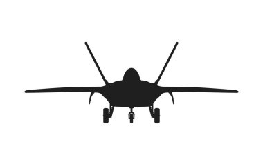 F-22 Raptor savaş uçağı ön görüş alanında. Hava Kuvvetleri sembolü. Askeri kavramlar ve web tasarımı için izole vektör görüntüsü