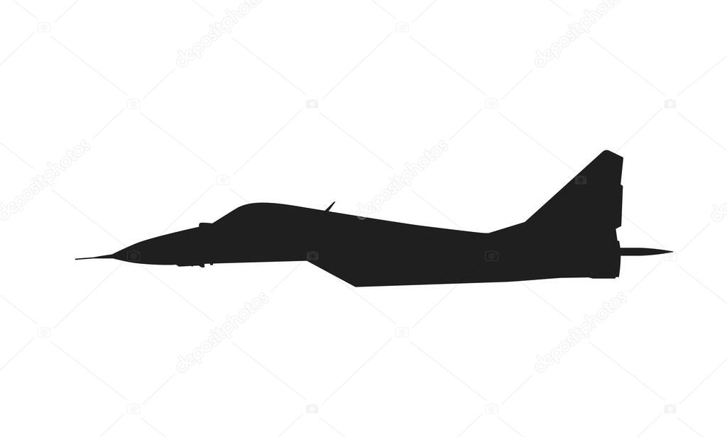 mig 29 fighter jet side view. weapon and army symbol. isolated vector image for military infographics and web design