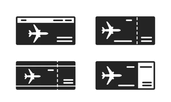 Uçuş Bileti Ikonu Ayarlandı Tatil Hava Yolculuğu Turizm Sembolleri Uçak — Stok Vektör