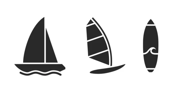 Summer Water Beach Sports Windsurfing Surfing Yacht Icons Sea Vacation — Stock Vector