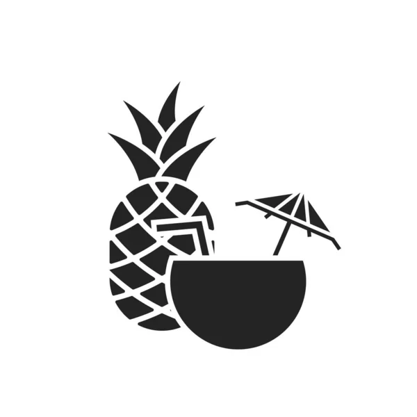 Tropisk Cocktailikon Kokoscocktail Och Ananas Isolerad Vektorbild Enkel Stil — Stock vektor