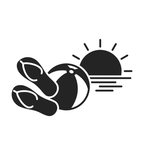 Икона Пляжного Отдыха Шлепанцы Мяч Закат Летний Символ Морского Курорта — стоковый вектор