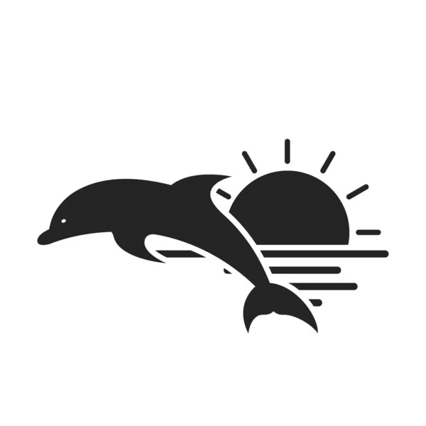 Delfin Och Solnedgång Havssemester Symbol Isolerad Vektorbild För Turismdesign — Stock vektor