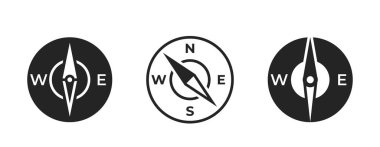 pusula simgesi seti. seyahat, yürüyüş ve aktif tatil sembolleri. Turizm tasarımı için izole vektör resimleri