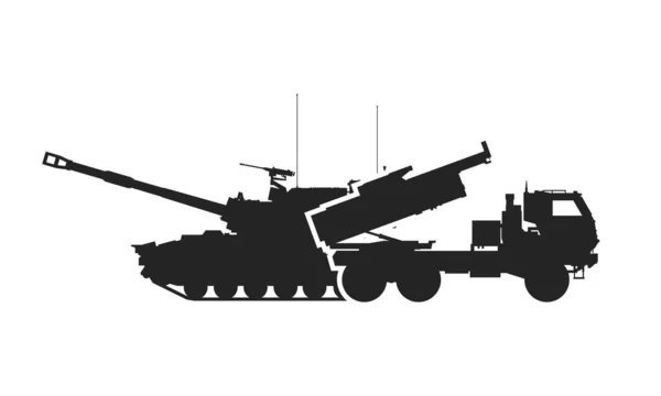 军用车辆图标 多管火箭发射系统和自行榴弹炮 军用网页设计中的孤立矢量图像 — 图库矢量图片