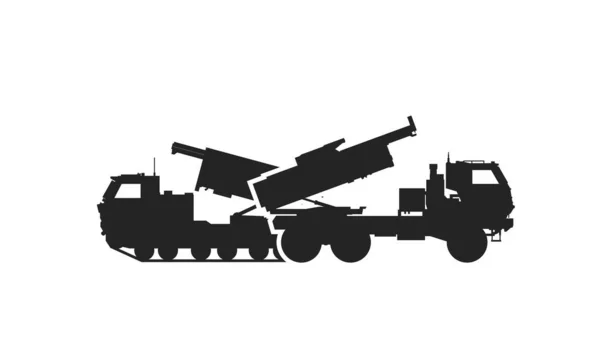 複数のロケットシステムアイコン ヒマーズとM270 軍用車両のシンボルだ 軍事概念のための孤立したベクトル画像 — ストックベクタ