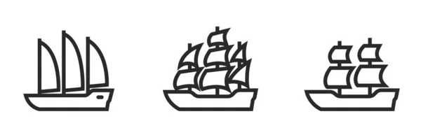 Eski Yelkenli Gemisi Simgesi Seti Klasik Deniz Gemisi Sembolü Basit — Stok Vektör