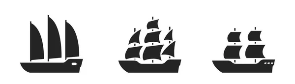Eski Yelkenli Gemi Simgesi Seti Klasik Deniz Gemisi Sembolü Yelkenli — Stok Vektör
