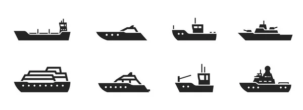 Hajó Hajó Ikon Készlet Vízi Szállítás Tengeri Utazást Szállítást Végző — Stock Vector