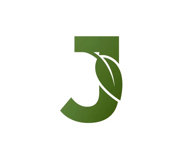 葉のロゴ入り文字J 初期のロゴデザイン 環境に配慮したシンボルです 単純な形で分離されたベクトル画像 — ストックベクタ