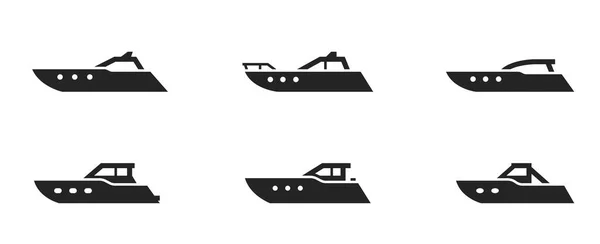 Conjunto Ícones Lancha Barcos Motor Para Desportos Aquáticos Viagens Férias —  Vetores de Stock