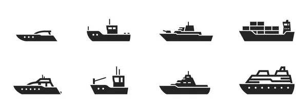 Gemi Simgesi Ayarlandı Deniz Yolculuğu Ulaşım Araçları Izole Vektör Resmi — Stok Vektör