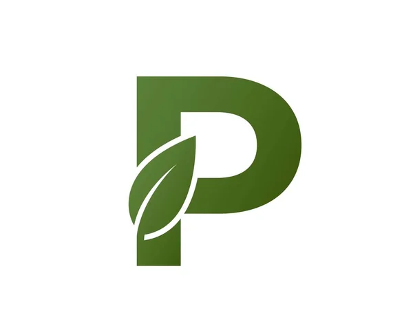 葉のロゴ入りの手紙P クリエイティブなエコロゴデザインです 環境に優しい生態系と環境のシンボルです 孤立したベクトル画像 — ストックベクタ