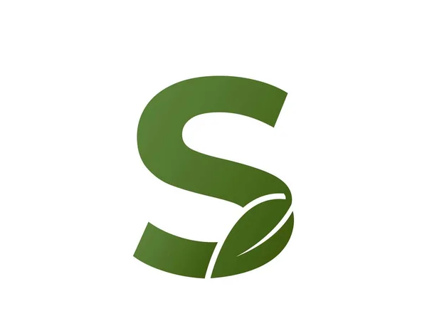 葉のロゴ入りの手紙S 初期のロゴデザイン 環境に配慮したシンボルです 孤立したベクトル画像 — ストックベクタ