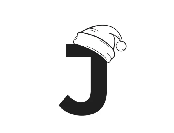 サンタ クラスの帽子をかぶった手紙J クリスマスと新年のデザインのためのタイポグラフィ要素 単純な形で分離されたベクトル画像 — ストックベクタ