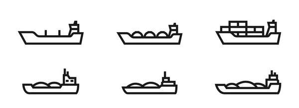 Teherhajó Vonal Ikonkészlete Folyami Tengeri Teherhajók Vízi Szállítási Szimbólumok Izolált — Stock Vector