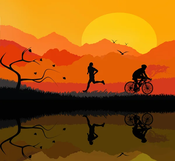 Man running and cyclist — Stock Photo, Image