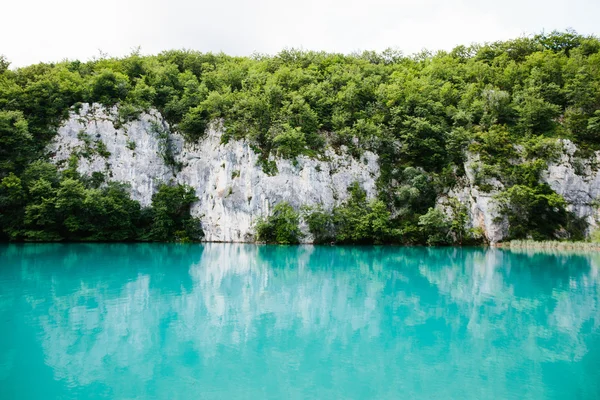 Idilliaco lago blu nella foresta con acqua cristallina — Foto Stock