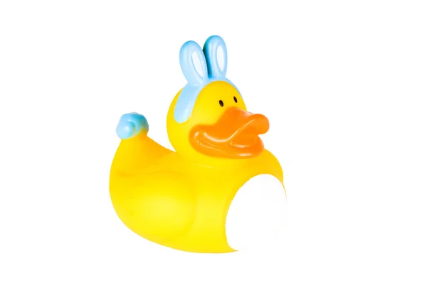 Rubber duck boy dressed as Easter bunny — Stock Photo, Image