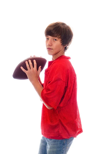 Junger Teen Quarterback auf weiß — Stockfoto