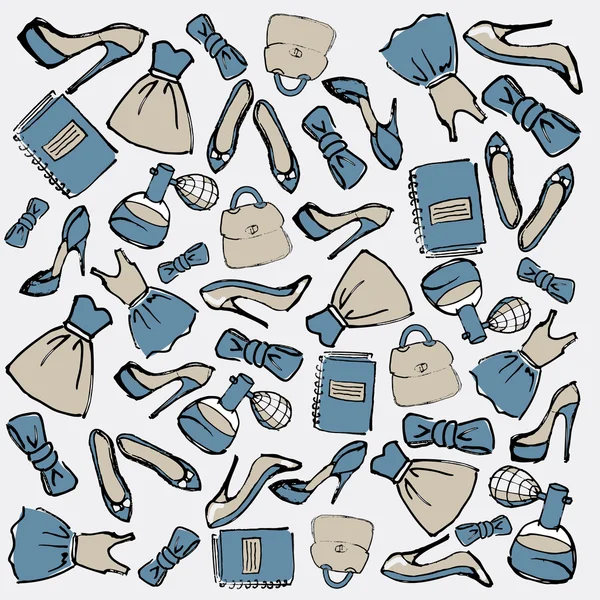Různé ženské oblečení, boty a doplňky v modré barvě — Stockový vektor