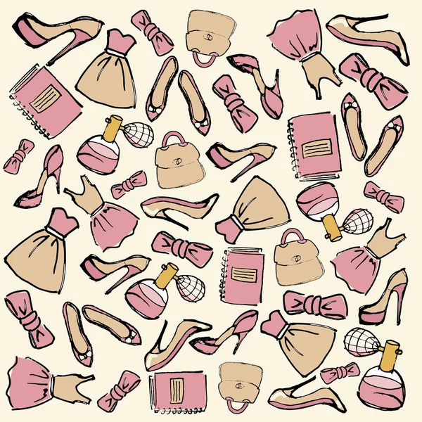Různé ženské oblečení, boty a doplňky v v růžové barvě — Stockový vektor