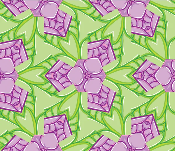 Patrón sin costuras de la decoración violeta y verde — Vector de stock