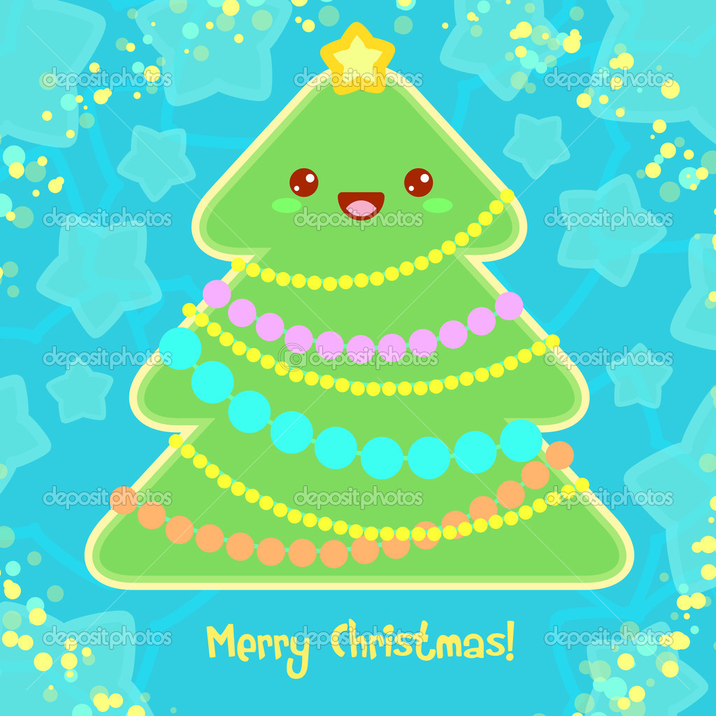 Tarjeta Feliz Año Nuevo en estilo Kawaii . vector, gráfico vectorial ©  mariaaverburg imagen #36336521