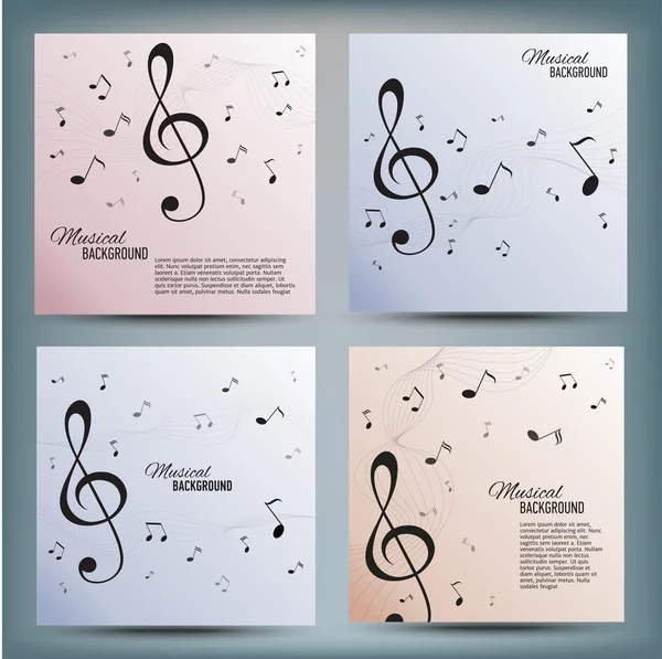 Set of musical banners with key and notes — Stock Vector