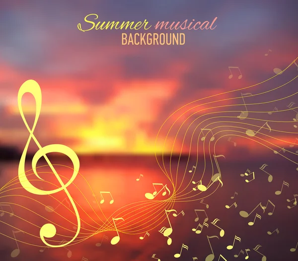 Fondo borroso de mar con clave musical y notas — Vector de stock