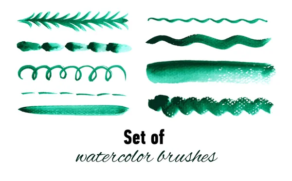 Conjunto de escovas desenhadas à mão aquarela verde — Vetor de Stock