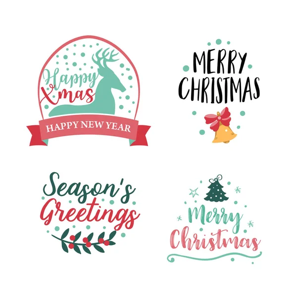 Set of four Christmas logotype or insignia. Cute cartoon Christmas tree. Vector — Stock Vector