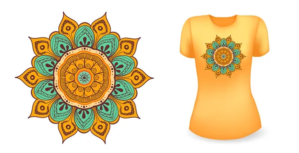 Orangefarbenes T-Shirt mit Mandala. Vektor realistisch — Stockvektor