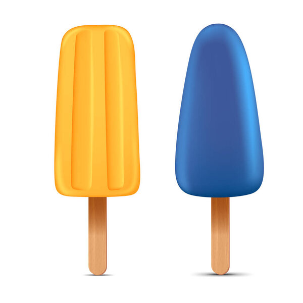 Set of bright realistic homemade frozen popsicle, vector realistic juicy ice cream icon