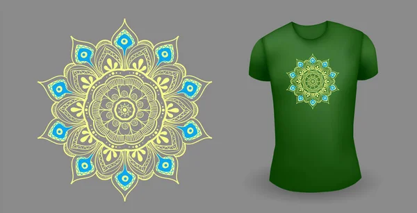 Green male realistic t shirt with mandala. Vector — Stock Vector